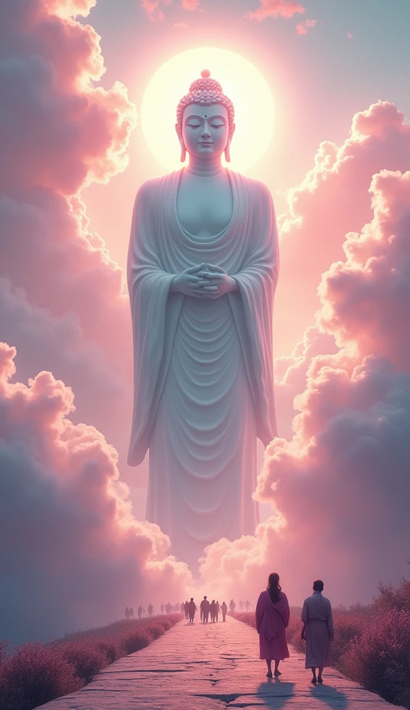 ((Tabletop)),(最high quality)),Chinese style,In the sky, The clouds form a giant transparent and shining white jade Maitreya Buddha statue,Thick Clouds,And the sun was shining bright,Pilgrims' Path,Ultra-realistic,Ultra-photorealism,pink,8k,High resolution,high quality,Masterpieces,Ultra-fine,(((OC Renderer)))