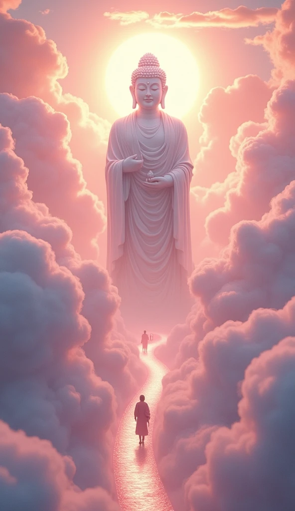 ((Tabletop)),(最high quality)),Chinese style,In the sky, The clouds form a giant transparent and shining white jade Maitreya Buddha statue,Thick Clouds,And the sun was shining bright,Pilgrims' Path,Ultra-realistic,Ultra-photorealism,pink,8k,High resolution,high quality,Masterpieces,Ultra-fine,(((OC Renderer)))