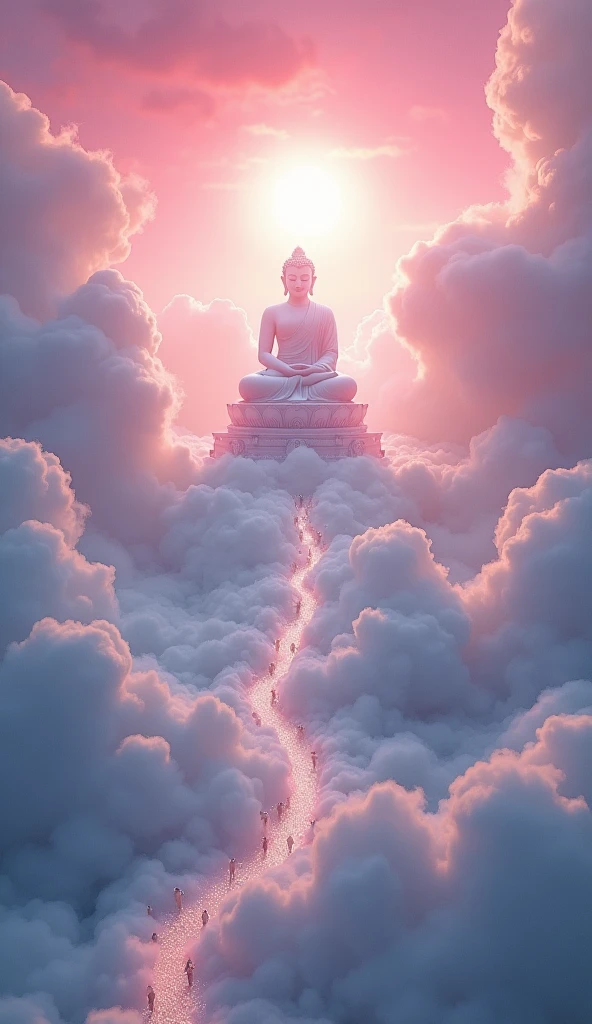 ((Tabletop)),(最high quality)),Chinese style,In the sky, The clouds form a giant transparent and shining white jade Maitreya Buddha statue,Thick Clouds,And the sun was shining bright,Pilgrims' Path,Ultra-realistic,Ultra-photorealism,pink,8k,High resolution,high quality,Masterpieces,Ultra-fine,(((OC Renderer)))