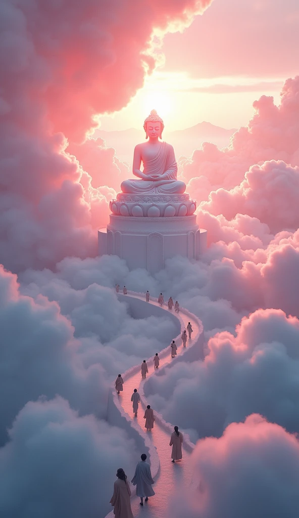 ((Tabletop)),(最high quality)),Chinese style,In the sky, The clouds form a giant transparent and shining white jade Maitreya Buddha statue,Thick Clouds,And the sun was shining bright,Pilgrims' Path,Ultra-realistic,Ultra-photorealism,pink,8k,High resolution,high quality,Masterpieces,Ultra-fine,(((OC Renderer)))