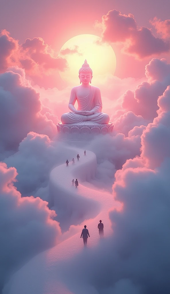 ((Tabletop))，(最high quality))，Chinese style，In the sky, The clouds form a giant transparent and shining white jade Maitreya Buddha statue，Thick Clouds，And the sun was shining bright，Pilgrims&#39; Path，Ultra-realistic，Ultra-photorealism，pink，8k，High resolution，high quality，Masterpieces，Ultra-fine，（（（OC Renderer）））