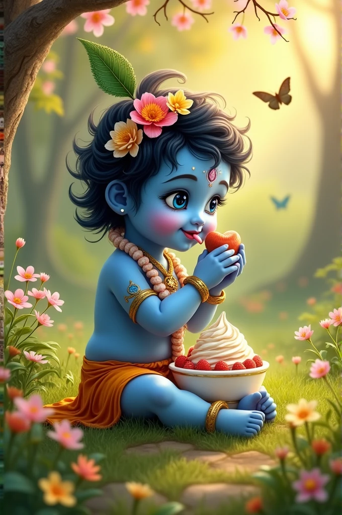 The krisna eating the creem 