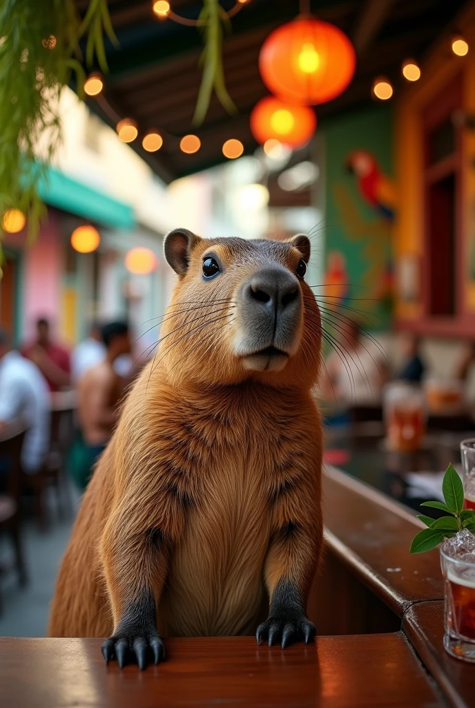 Capybara owner of a corner bar in Brazil