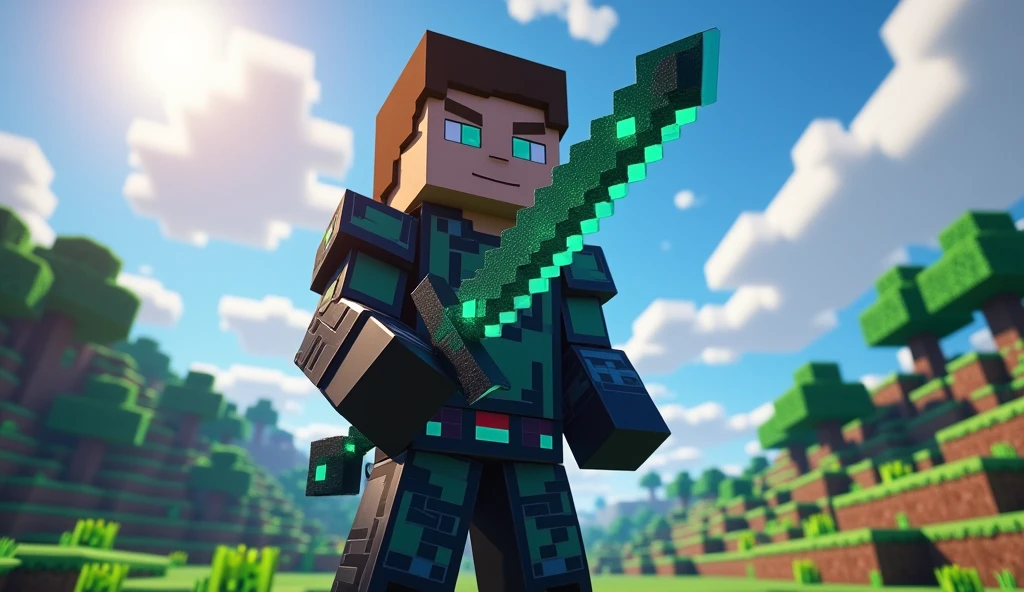 Minecraft player holding Dark blade,youtube thumbnali