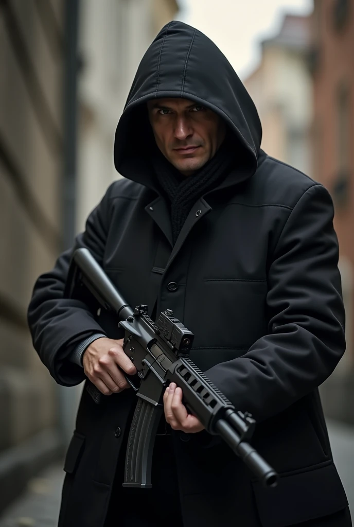 Russian government spy and has a gun.