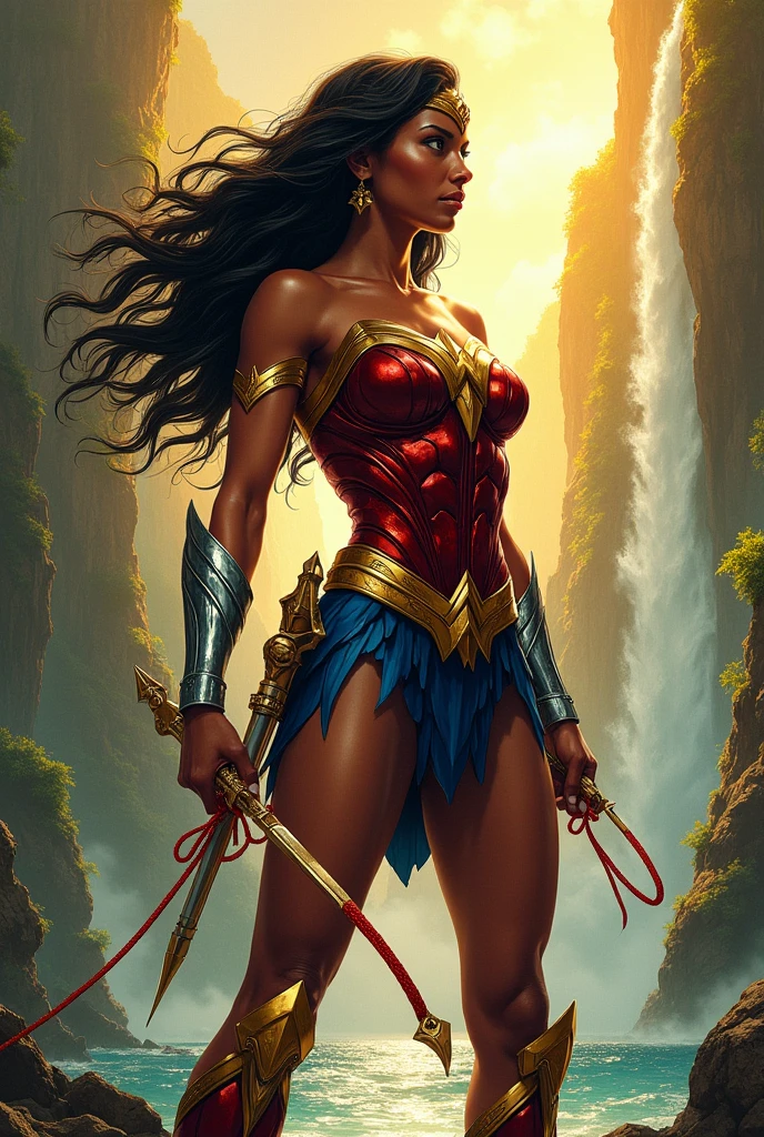 Wonder Woman, known as Wonder Woman, is an iconic comic book character from DC Comics who represents strength, courage and the fight for justice. Born among the Amazons, a warrior and wisdom-filled people located on the island of Themyscira, she is often portrayed as a black and African woman, bringing a new perspective to her story. With superhuman abilities and a deep sense of empathy, Wonder Woman is a defender of the oppressed and a symbol of female empowerment. Their armor is not only a symbol of protection, but also of resistance and beauty, reflecting their cultural heritage. With her lasso of truth and wand of wisdom, she faces adversity with determination, inspiring generations to fight for equality and justice in a world full of challenges.