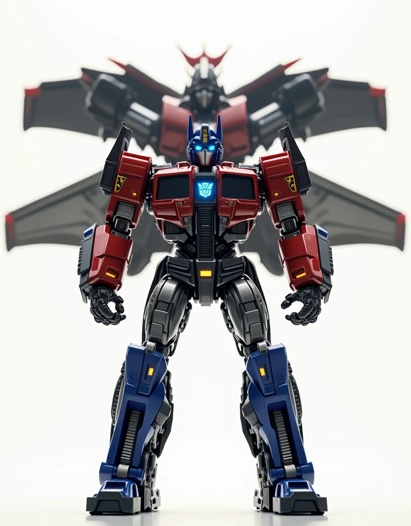 a highly detailed and cinematic render of Optimus Prime and Jetfire from the Transformers movie franchise, robot mode, Autobots mech, transformers movie style tech, ultra-detailed metallic body, glowing core, dynamic pose, cinematic front shot, best quality,8k,highres,masterpiece,ultra-detailed,realistic,photorealistic,HDR,UHD,studio lighting,physically-based rendering,extreme detail description,vivid colors,bokeh