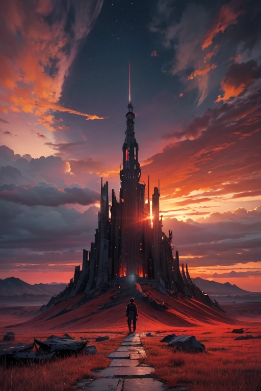 Highest quality、masterpiece、Desolate Earth、wreckage、Red Sky、Surrealism