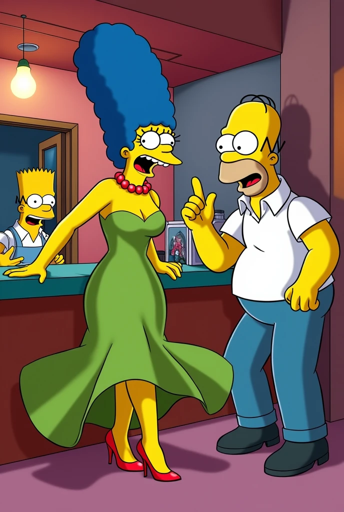 Draw an erotic work. I want Margie Simpson to have sex with Moe while Homer watches and masturbates