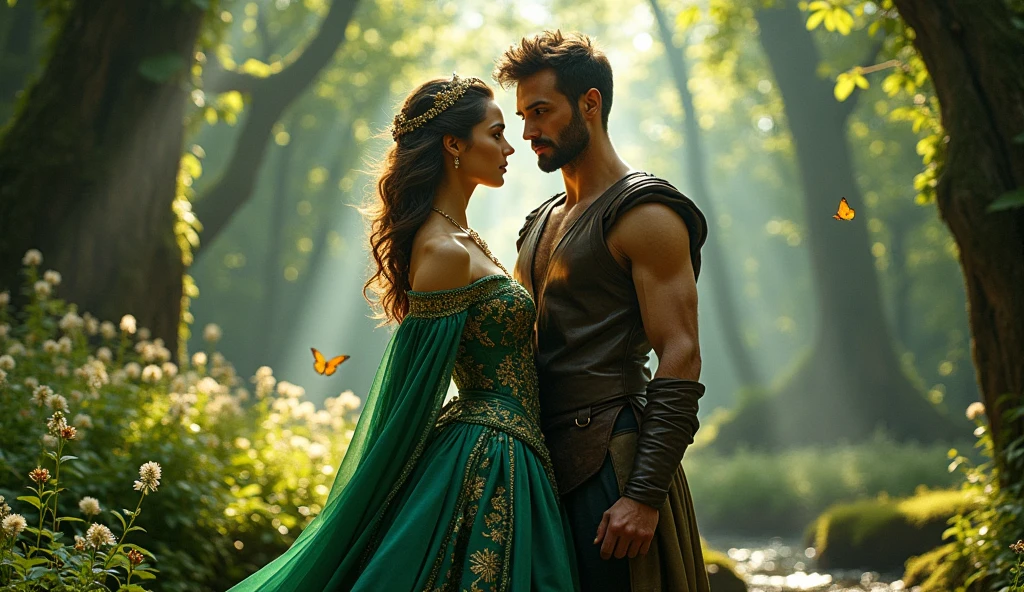 The queen and the attractive man in forest