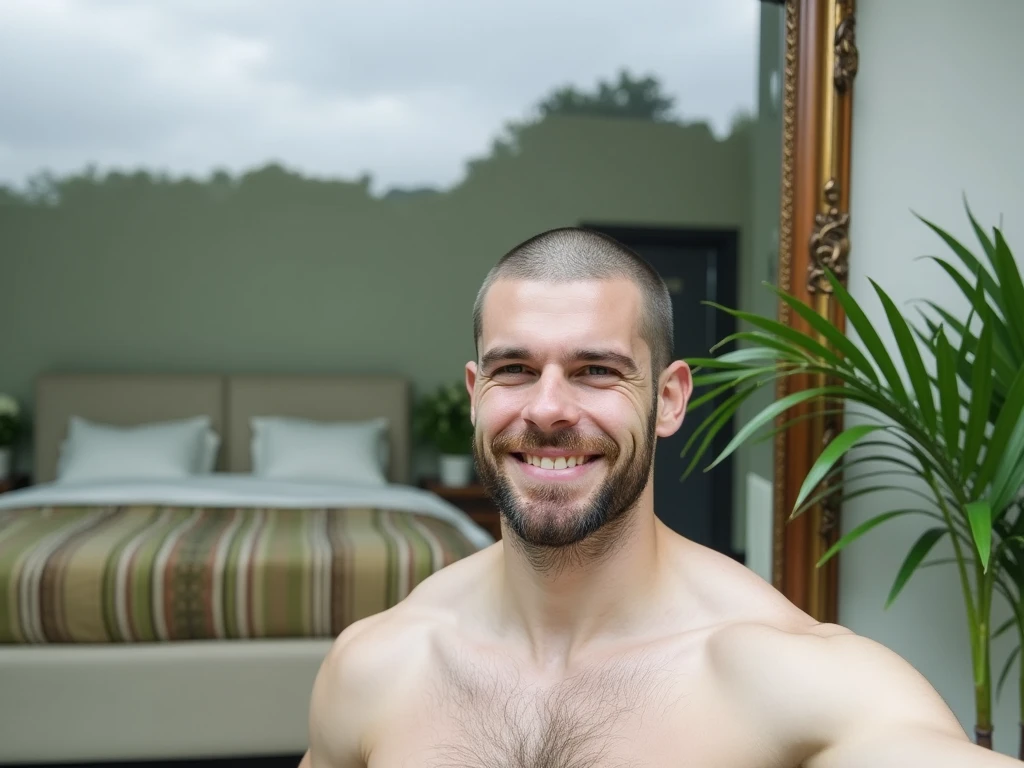 Create a mirror selfie with six pack body