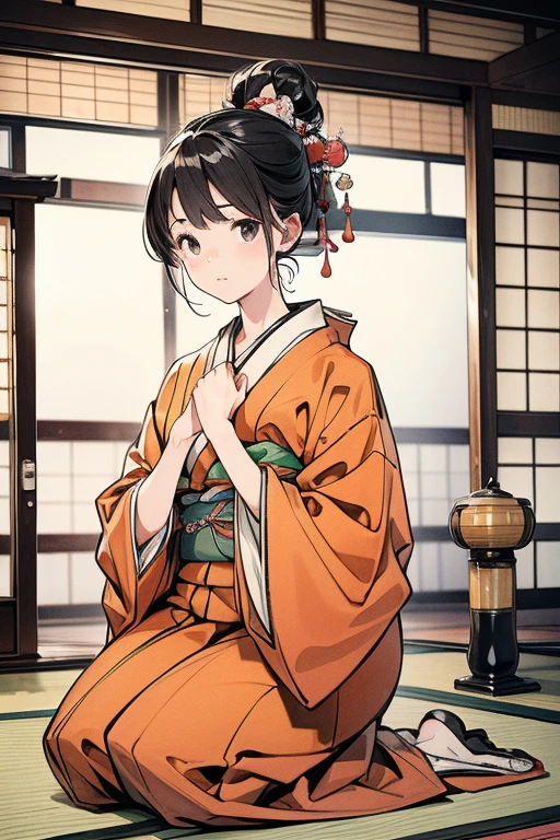 Tea Ceremony、tea、seiza、tatami、teaをたてる、kimono、Japanese style、((masterpiece)),Realistic,4K,Very detailed、Clean hands、Correct finger