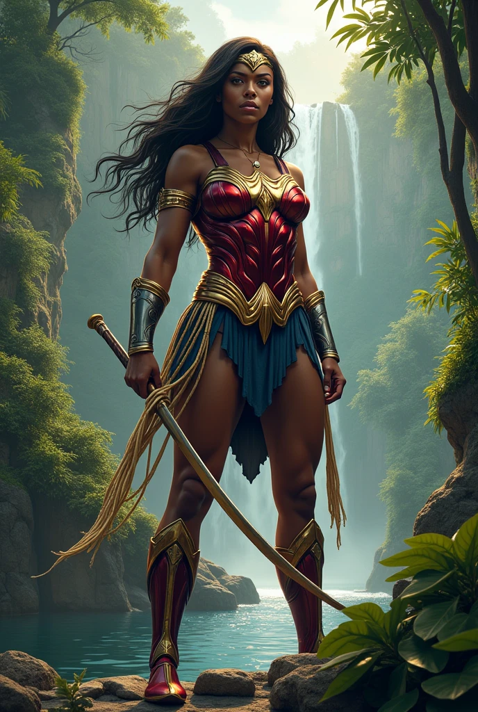 onder Woman, known as Wonder Woman, is an iconic comic book character from DC Comics who represents strength, courage and the fight for justice. Born among the Amazons, a warrior and wisdom-filled people located on the island of Themyscira, she is often portrayed as a black and African woman, bringing a new perspective to her story. With superhuman abilities and a deep sense of empathy, Wonder Woman is a defender of the oppressed and a symbol of female empowerment. Their armor is not only a symbol of protection, but also of resistance and beauty, reflecting their cultural heritage. With her lasso of truth and wand of wisdom, she faces adversity with determination, inspiring generations to fight for equality and justice in a world full of challenges.