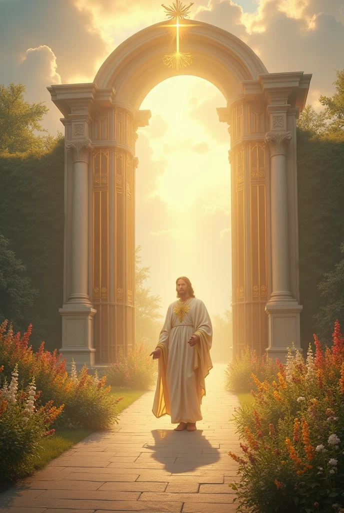 Make a wallpaper of Jesus Christ Walking to the entrance of the kingdom of heaven 