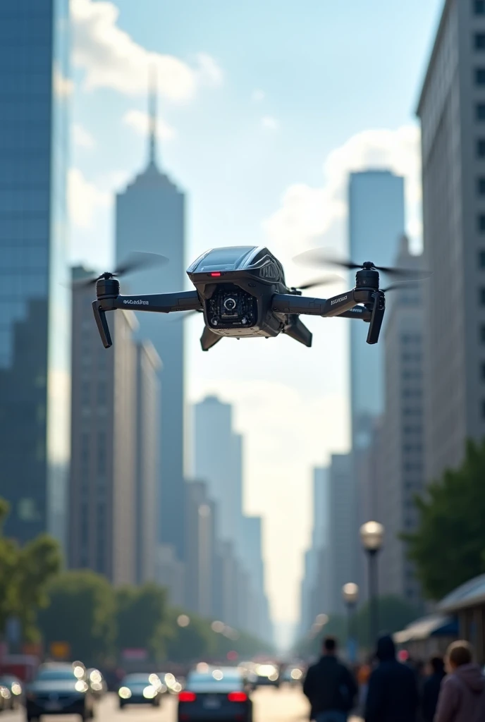 a large AI delivery drone with a box