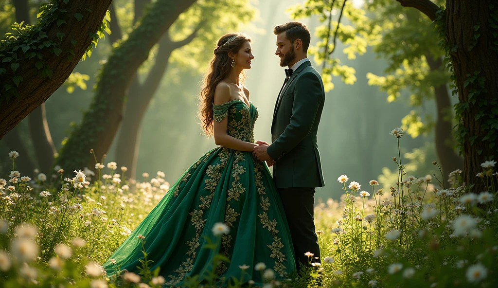 The queen and the attractive man in forest