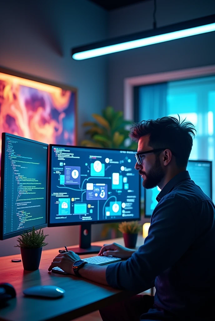 Advertisement for a company that provides software development and web page creation services ,e comers,web applications and AI