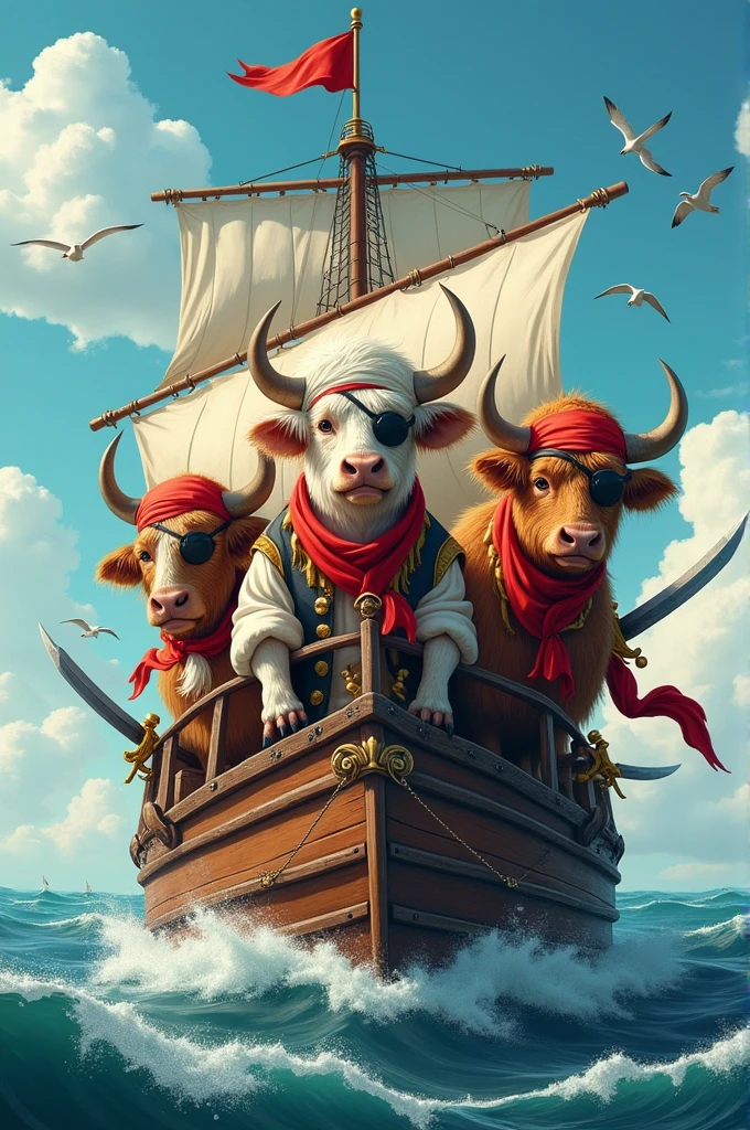 Des yacks déguisés en pirates sur un galion