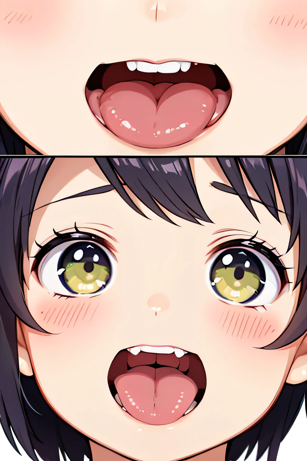 In the mouth tongue odor Primary school students Face close-up smile Open your mouth wide
