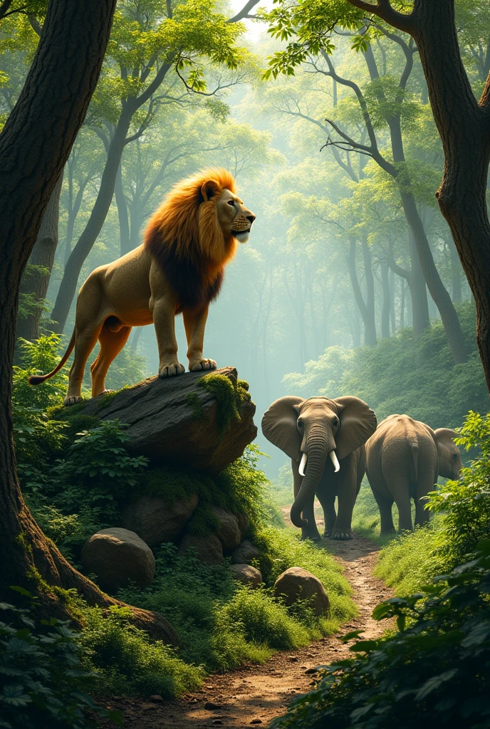 Animals (lions elephants) in Forest
