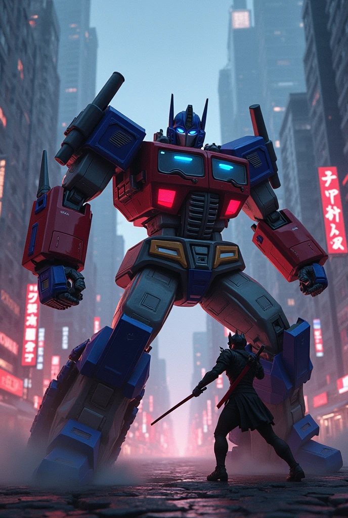 Optimus Prime,Tanjiro Kamado,transformers,AI art,detailed cyberpunk mecha,detailed samurai warrior,attack punch,death pain,cinematic lighting,dramatic dark lighting,highly detailed digital painting,octane render,unreal engine,epic dynamic scene,photorealistic,4k,best quality,masterpiece