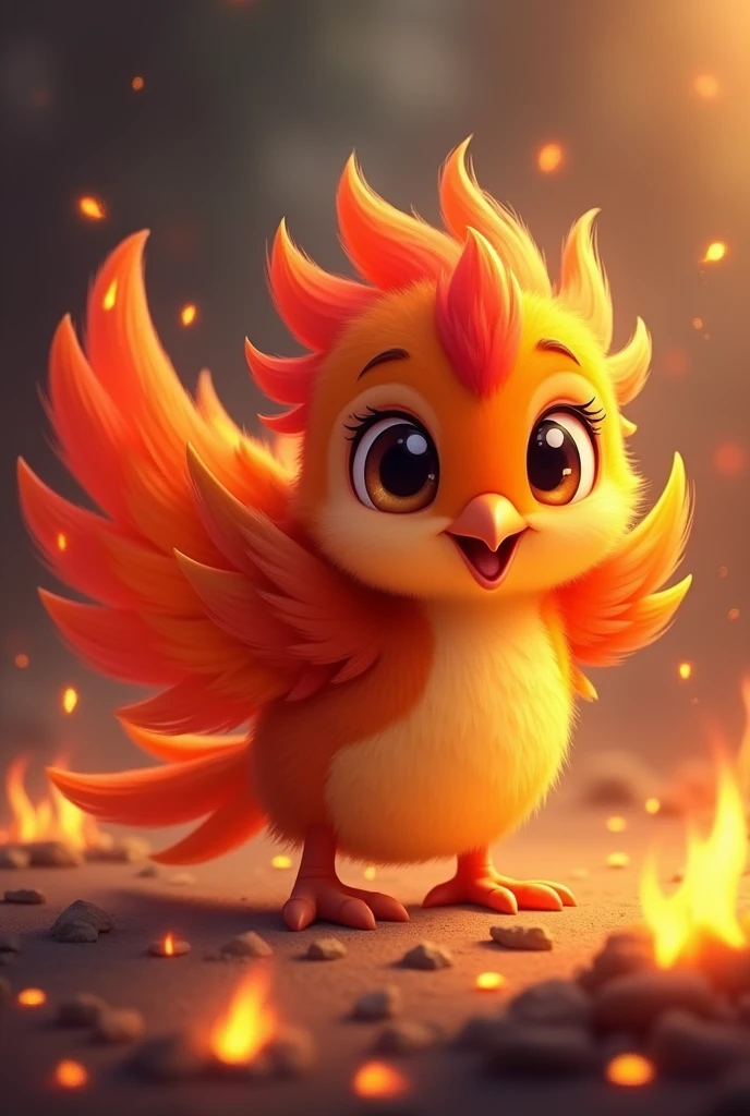Cute reborn Phoenix,with fire light,cartoon