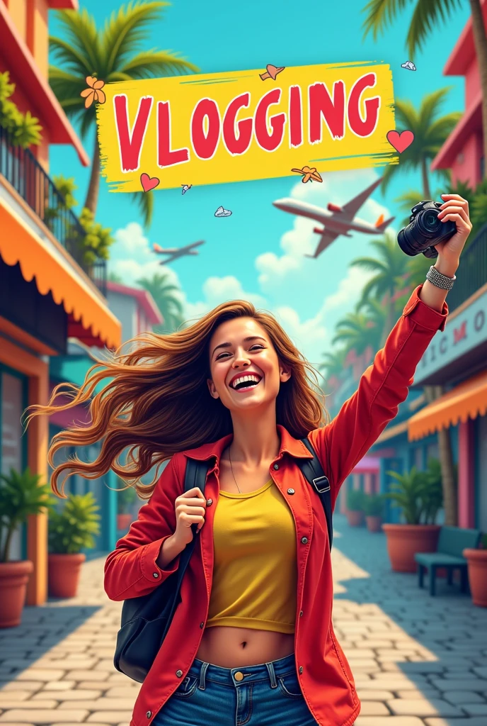 Make a banner for my youtube channel on vlogging with some text in size 1024×576