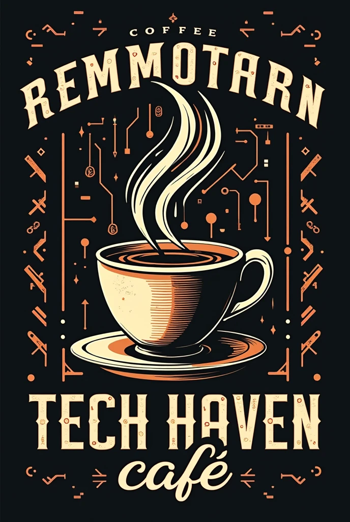 Create a computer café circle logo with a vintage style but modern for a business logo with a name Tech Haven Café