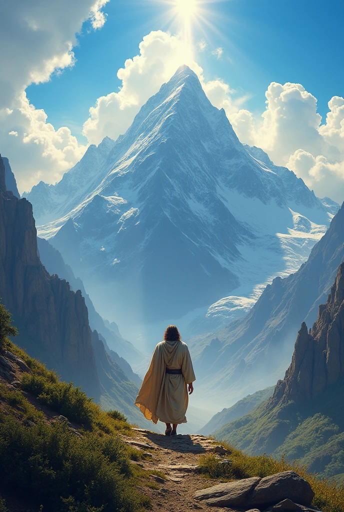 (Photorealism:1.2), Mount Sinai. cloud, sky. Moses meets God. Moses Approaches the Mountain.