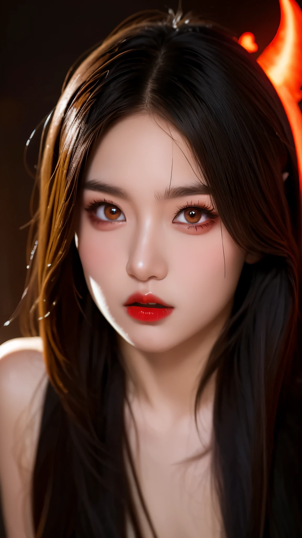 A hauntingly beautiful portrait of a devilish figure with glowing eyes, exuding an unforgettable sense of darkness and danger. Rendered in the highest quality and with incredible detail, this image will leave a lasting impression.