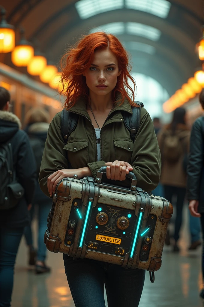 ((A young woman is carrying a suitcase-sized, rugged box)),Portable Reactor,