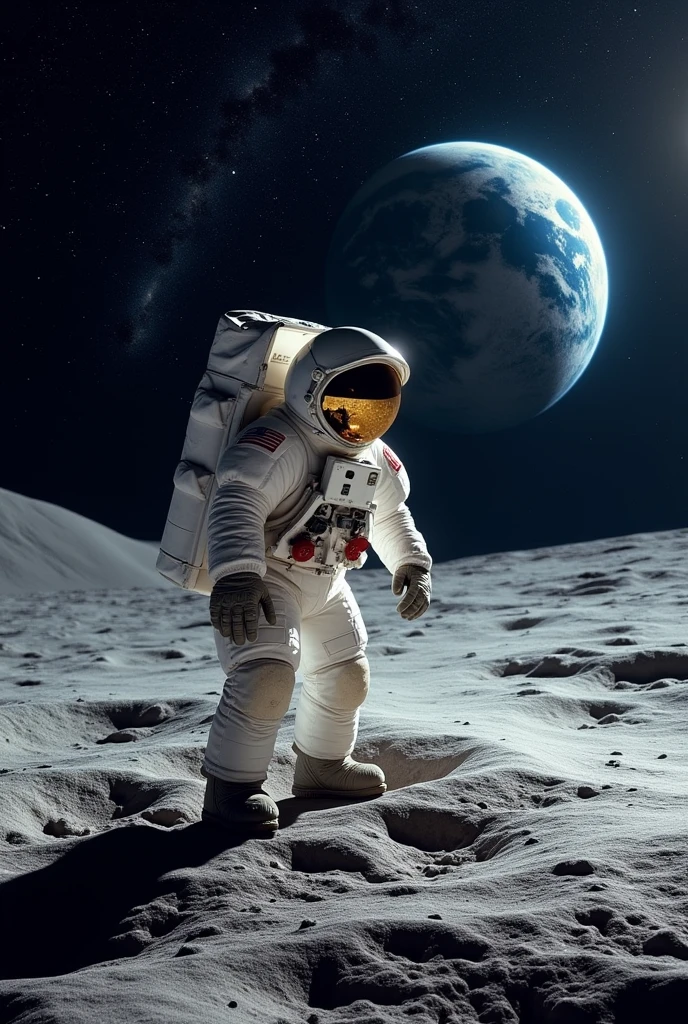 Create a drawing of a astronaut touching moon in the space