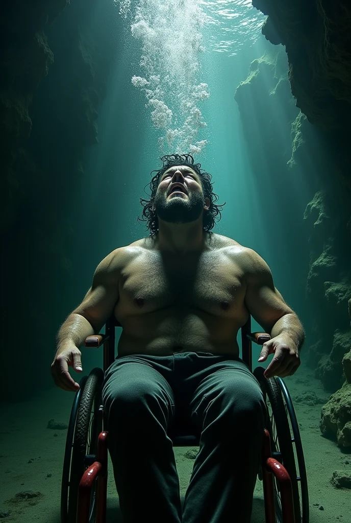 Drowning wheelchair user (masculine ,fat, ugly )