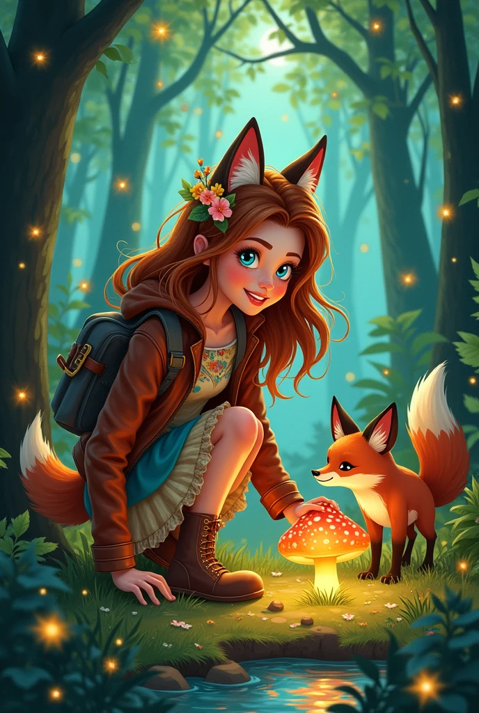 A curious brave girl with her pet