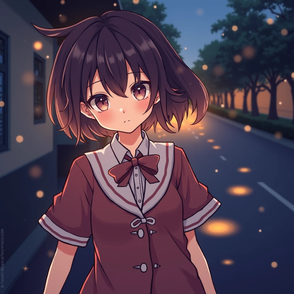(extremely delicate and beautiful: 1.2), 1boys, fashi-boys, bangs, pretty eyes, bow, brown hair, closed mouth, sideways, hair between eyes, hair bow, short sleeves, looking at the viewer, medium hair, solo, upper body, school uniform: 1.3, ((solo)), (masterpiece), blonde