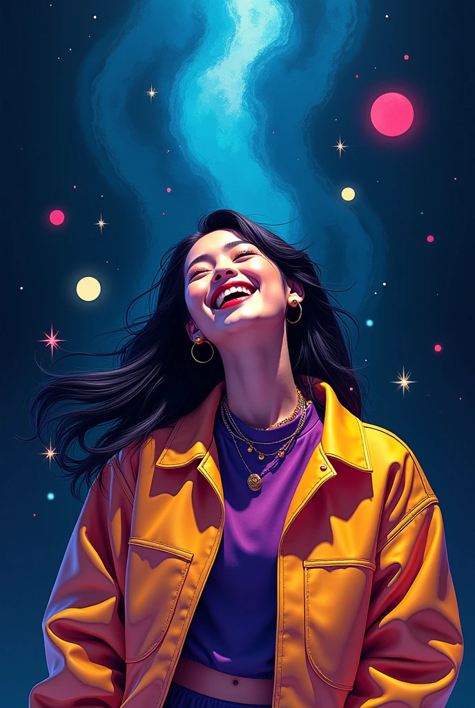 Album cover for the album of the name "ON MY WAY". It is talking about "being happy never goes out of style".it has a dark theme. It is a kpop album