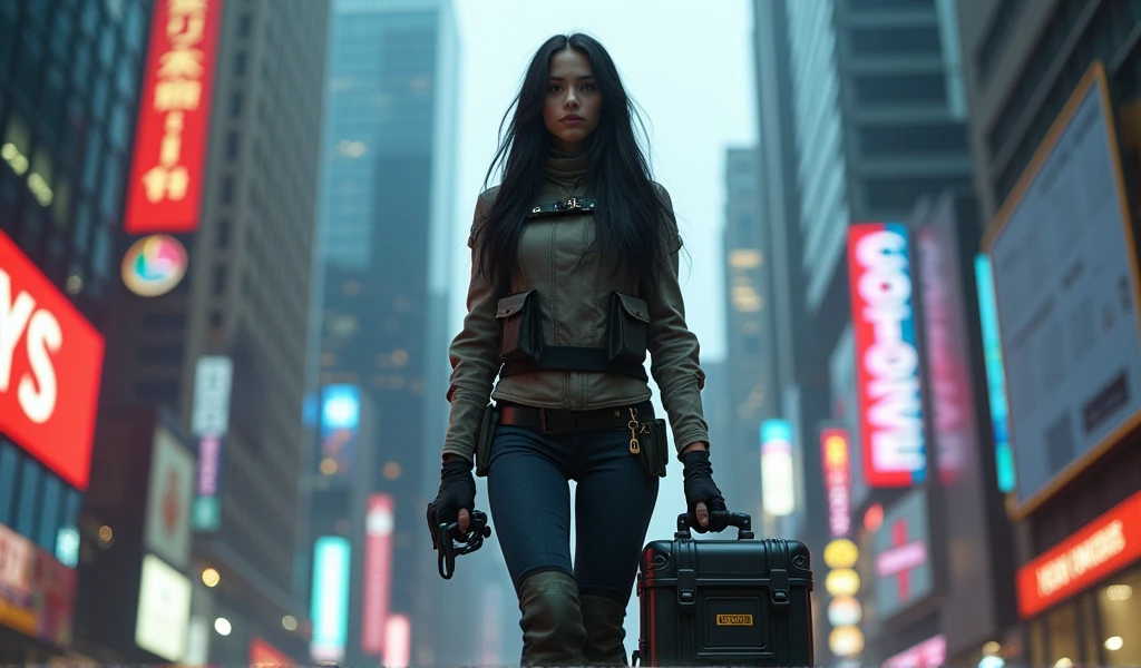 ((A young woman with dark hair is carrying a suitcase-sized, rugged box.)),Portable Reactor,