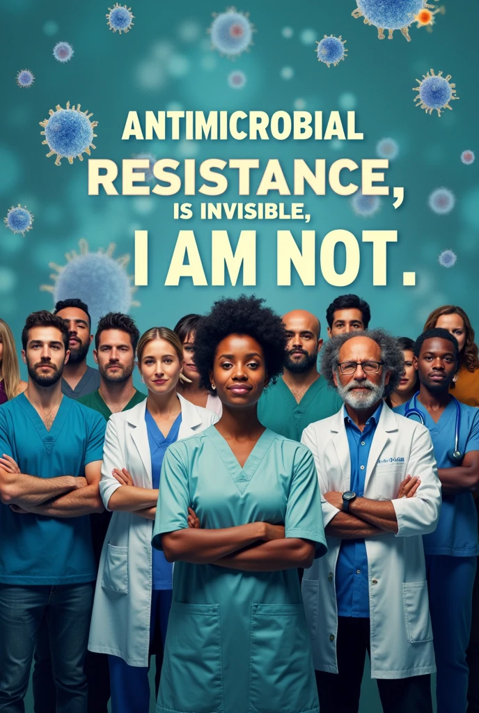 antimicrobial resistance poster, theme: educate, advocate and act now, tagline: antimicrobial resistance is invisible, i am not