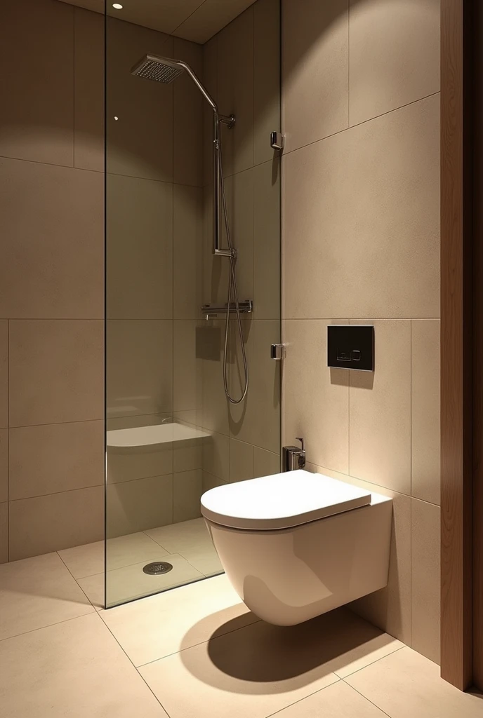Please design me a toilet, wabi sabi style, modern and fully equipped. gentle design, nature.