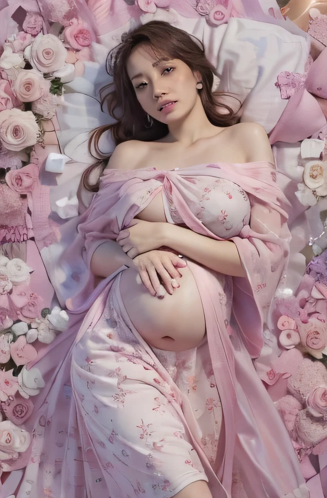 Beautiful asian girl with red lips, She has big pregnant belly, She has huge breasts, Her eyes shone like dreamy stars, glowing eyes, beautiful and detailed eyes, RAW photo,(high detailed skin:1), (realistic, photo-realistic:1.37), ultra high res, professional lighting , 8k uhd, dslr , high quality, film grain, Fujifilm XT3, RAW photo,, RAW photo,(high detailed skin:1), (realistic, photo-realistic:1.37), ultra high res, professional lighting , 8k uhd, dslr , high quality, film grain, Fujifilm XT3, RAW photo,