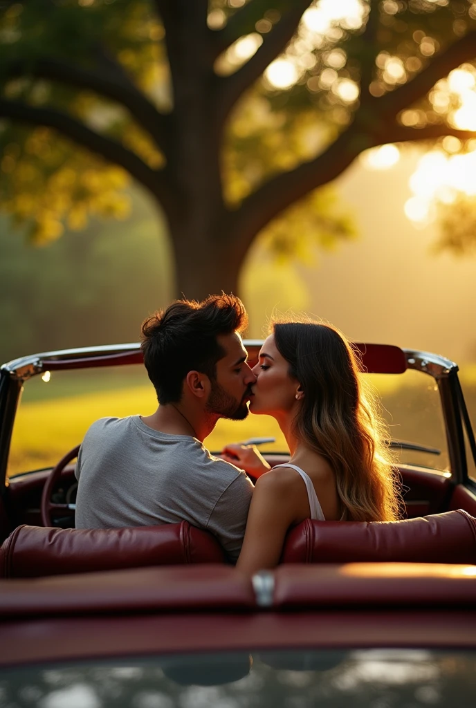 Couple kissing car backseat
