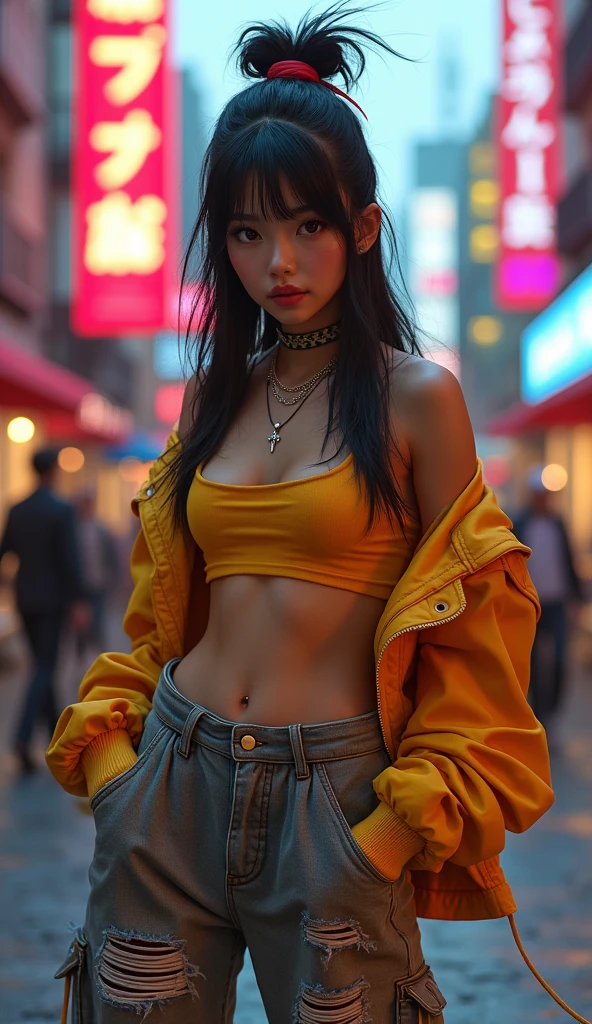 The character costume is KPOP, Hallyu, K-pop anime art style, Hallyu frontline style, Hallyu art style, kpop style, official artwork, Chibi art, Pisif, Blackpink style, cute. KPOP artwork in various poses, The popularity of Pisif art station, lingerie, 16 year old chibi, No watermark, Extra close-fitting mini skirt, open jacket, extra short clear top Strapless, cleavage, style clothing cyberpunk, smallest short short, wide angle, short top, very short,