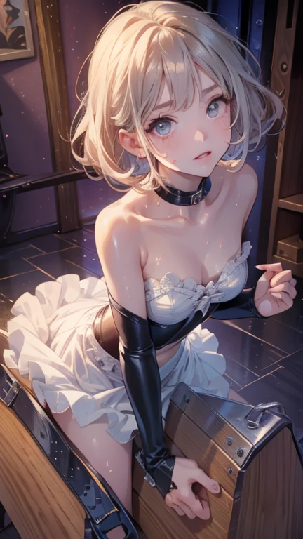 (Moon-inspired dress)), ((skirt)), ((pantyhose)), ((Shiny Costumes)), skindentation, skinny, solo, 1 woman, Masterpiece, highest quality, highest quality, 16K, incredibly absurd, highly detailed, 2.5D, ai-generated, delicate and dynamic, very delicate facial expressions, delicate eye depiction, erotic, only sexy woman, ((A cute and kind face)), healthy figure, ((25-year-old woman)), 160cm tall, medium firm swaying bust, , blush, Sweat,Embarrassed,sexy, ((thin thighs)), (camel toe:0.7), (visible nipples:0.3), (Erect nipples,:0.7), shiny and lustrous, facing straight at viewer, (((in heat))), ((Oily_skin)),, ((dutch angle)), ((erotic pose)), , (((A woman making a confession under the moonlight))),