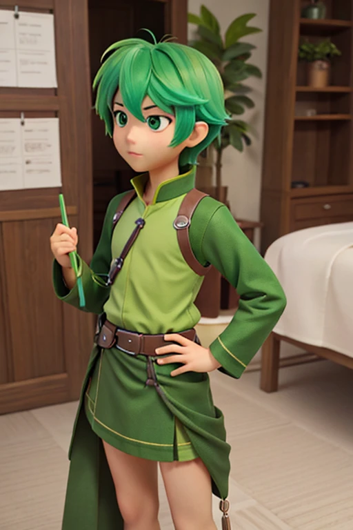 18age、male、neutral、Whole body green、Green Hair、