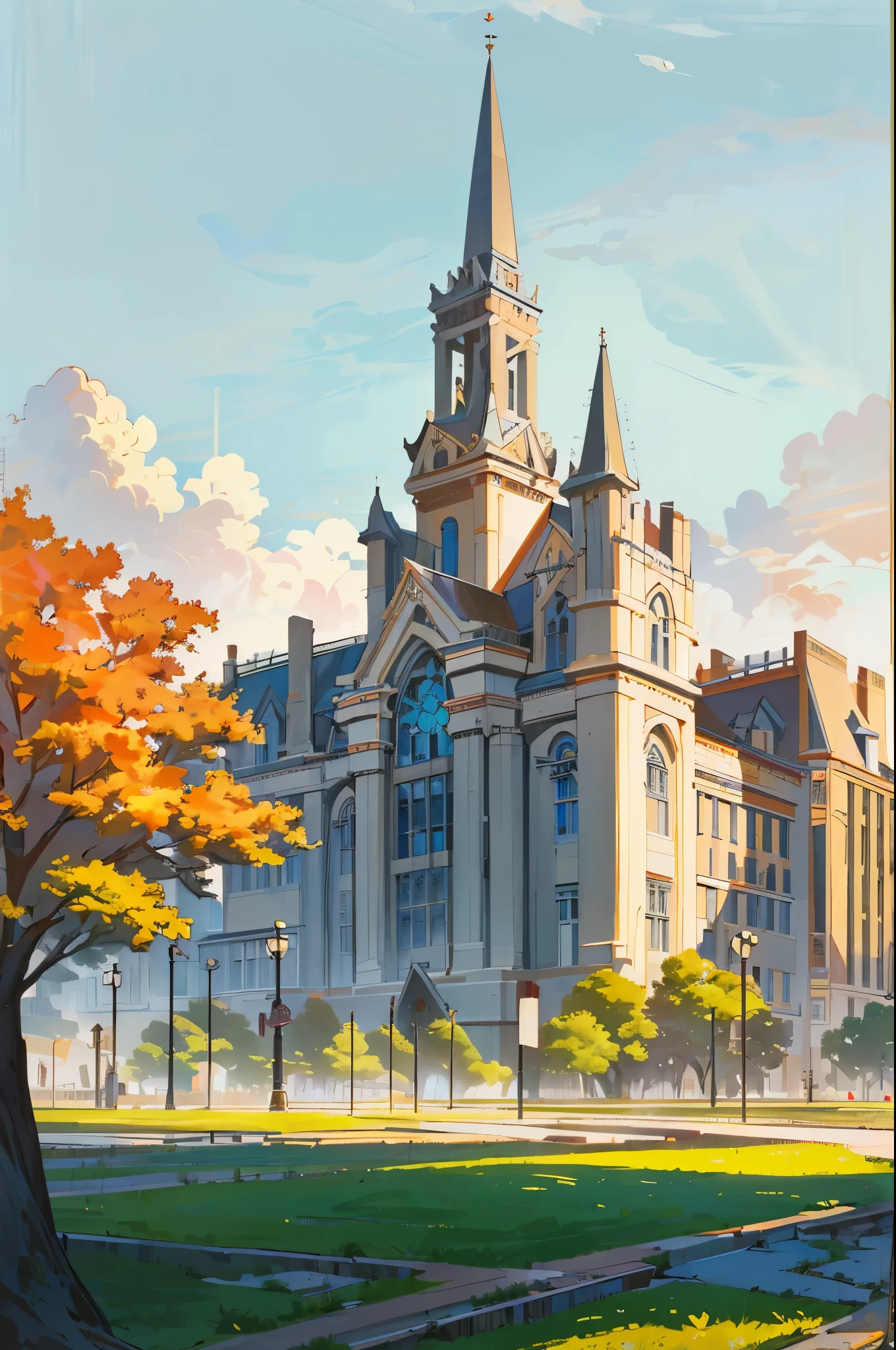 (masterpiece, best quality), Modern design , photography, Nostalgia, Ultra Detailed, morning, Stunning scenery, Urban,Harvard , Nostalgia之情  ,University campus ,Suitable resolution