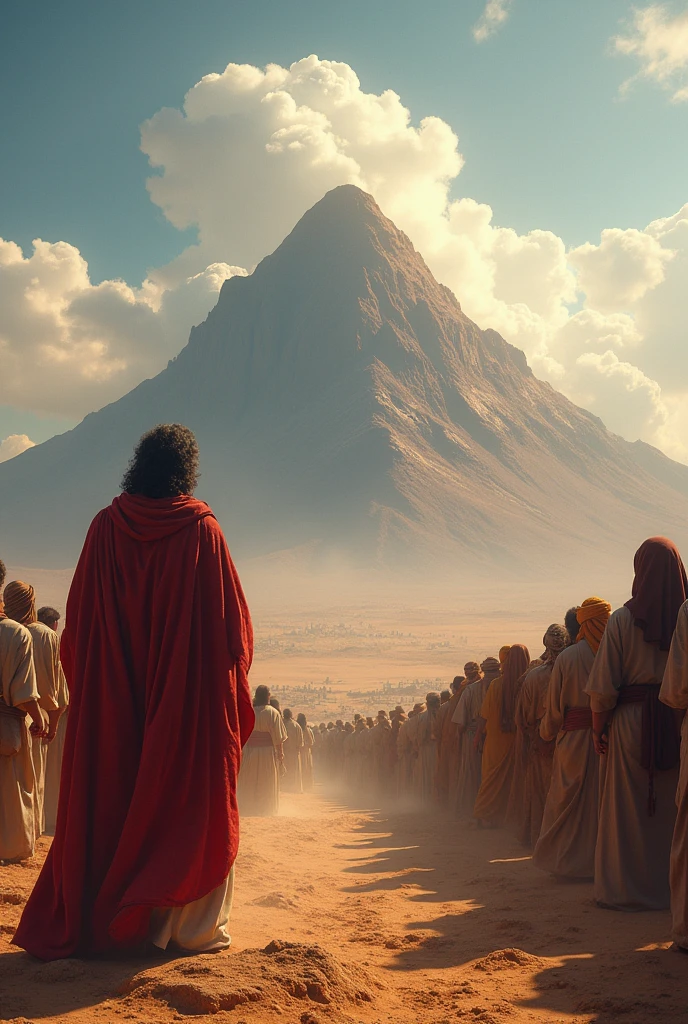 (Photorealism:1.2), Mount Sinai. cloud, sky. Moses meets God. Moses Approaches the Mountain. Make the clothes longer. Make people big. Moses praying. Figure big. 업드려서 Moses praying
사람 더 크게. Moses meeting with the leaders. Moses followed by the people. Moses followed by 2 million people.