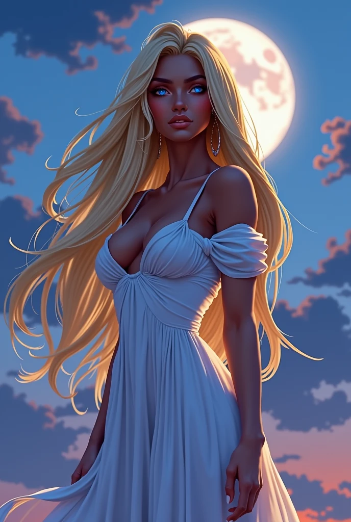 anime girl nude dark skin color blue eyes blonde hair naked very beautiful figure