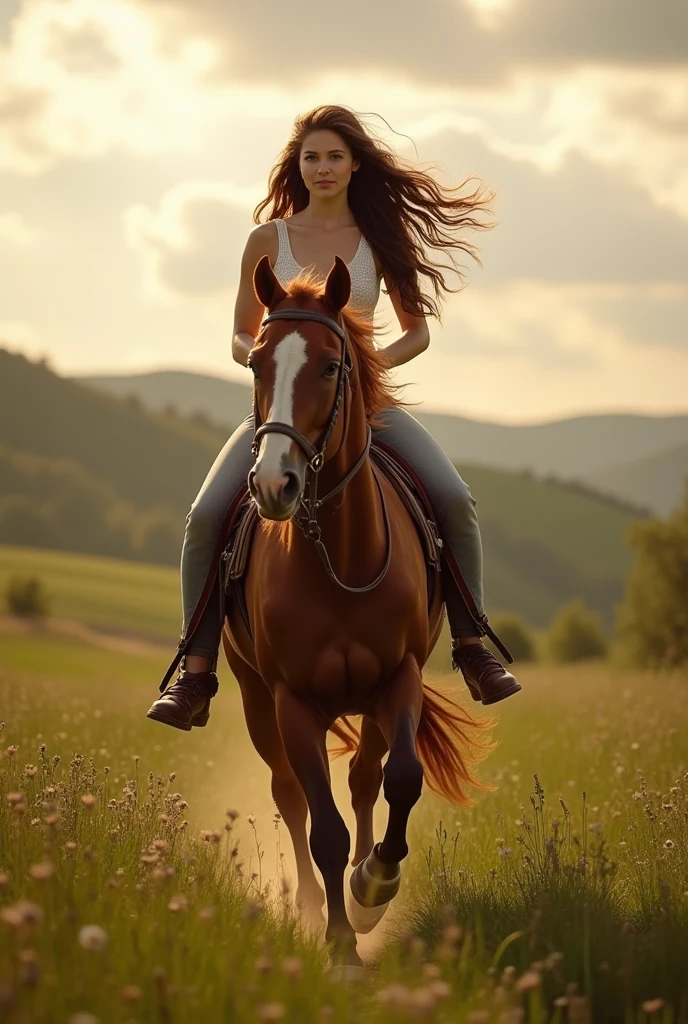 Topless girl on horseback