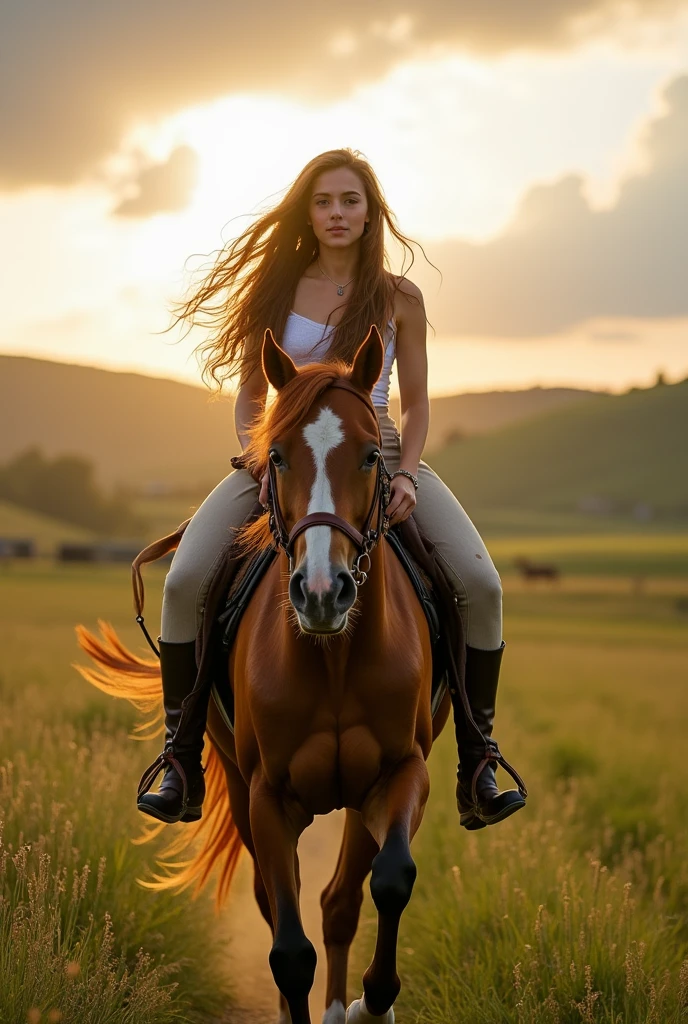 Topless girl on horseback