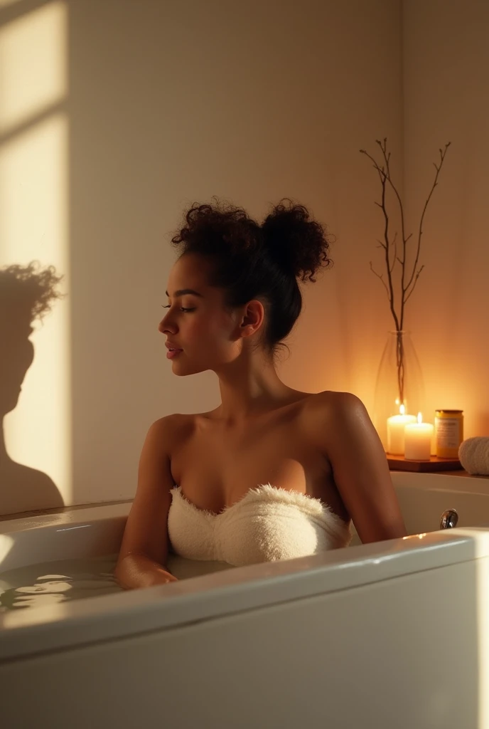 Il y a une femme qui prend un bain dans la salle de bain., Tessa Thompson inspired, sans maquillage, zoé kravitz, prise au début des années 2020, dans la salle de bain, image divulguée, on dirait Fabiula Natal, 18 ans, Bella Poarch, Peau claire, Tessa Thompson, lisser _ l'arrière-plan, photo de profil, Image de profil